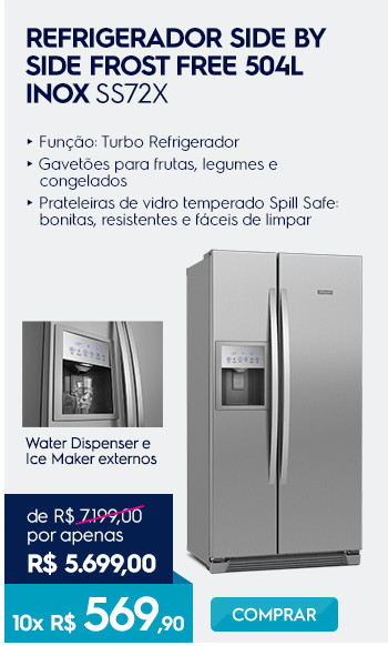 Refrigerador Side by Side Frost Free 504L inox SS72X