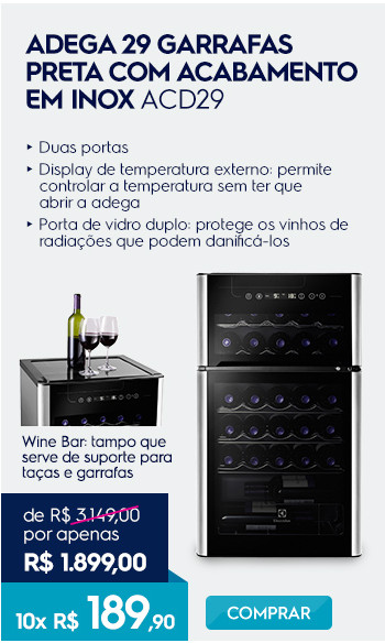 Adega 29 garrafas preto com acabamento em inox ACD29